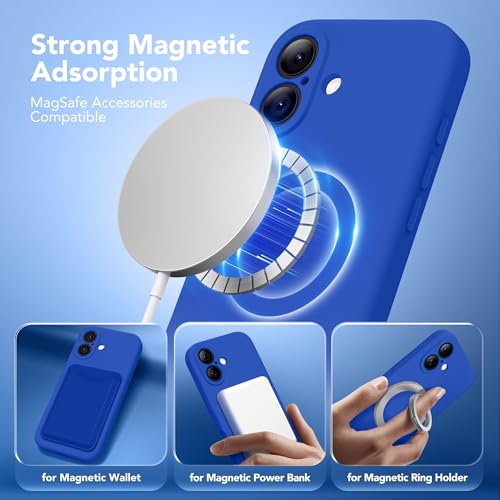 Image of Magnetic for iPhone 16 Case, Compatible with MagSafe, [Screen Protector + Full Camera Protection], Silicone Shockproof Anti-Scratch Protective Phone Case for iPhone 16 6.1 inch, Klein Blue