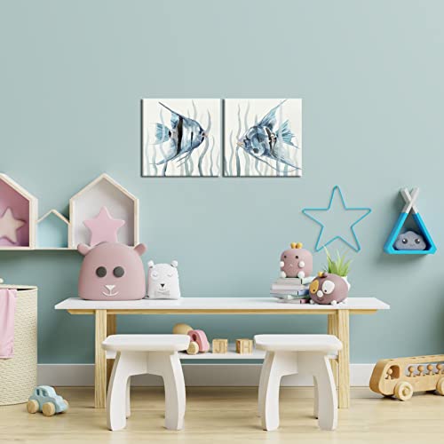 Artsbay Blue Fish Painting Ocean World Fish Painting Modern Stretched And Framed Nautical Costal Marine Animal Artwork Print Pictures For Bedroom Bathroom Decoration #TOP3