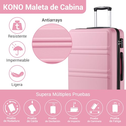 Miniatura 3 de Kono Maleta Cabina Maletas De Viaje Cabina Rígida Abs Equipaje De Mano Con 4 Ruedas Y Cerradura De Combinación Tsa S, Rosa