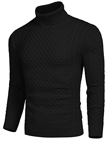 Coofandy Men's Slim Fit Turtleneck Sweater Casual Knitted Twisted Pullover Solid Sweaters Black #TOP1