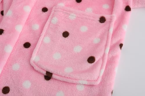 Image of Kids Hooded Bathrobe Girls Plush Hooded Flannel Robe Boys Soft Bathrobe Sleepwear (Pink, 9-10 Years)
