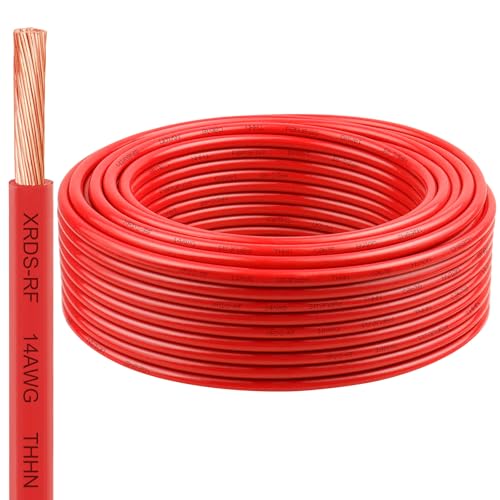 Image of 14 Gauge THHN Wire, 75FT Red Stranded Copper Electrical Wire, 600V, Heat & Oil Resistant, Nylon Sheath Building Wire for Indoor /Outdoor Use