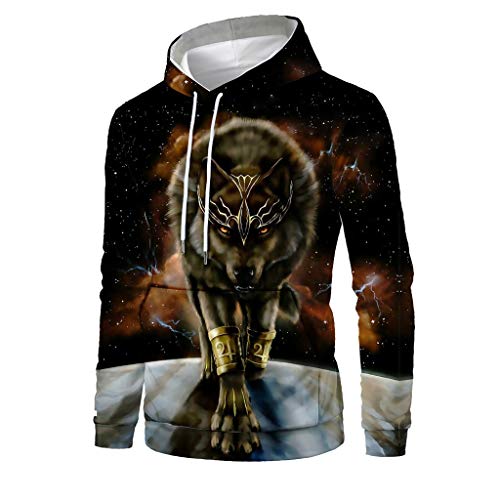Preisvergleich Produktbild Hniunew Kapuzenpullover Herren Hoodie Langarm Sweatshirts Wolf Totem Drucken Laufender Pullover 3D Tierischer Pullover Kapuzensweatshirt Sweatjacke MäNnersweat Hoody Strickjacken