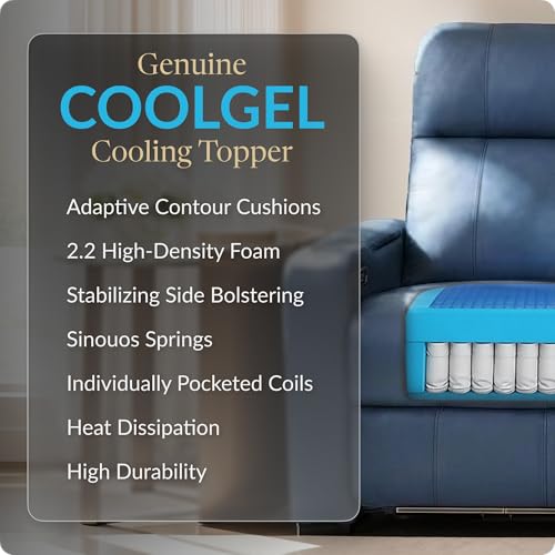 Image of Seatcraft Monterey Home Theater Seating Navy Blue Row of 4 | Italian Leather, Wall Hugger, Zero Gravity, Powered Headrest, Power Recline, Zero Gap, USB charging