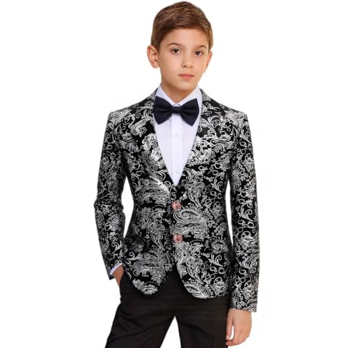 Image of Boys Jacquard Suits Slim Fit Tuxedo Suit Notch Lapel 2 Pieces Suit Set Jacket Pants for Party Formal Wear
