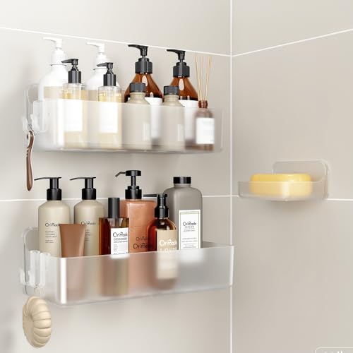Orimade Shower Caddy 3-Pack No-Drill Adhesive Shelves for Bathroom Rustproof ABS Storage Organizer Set Clear