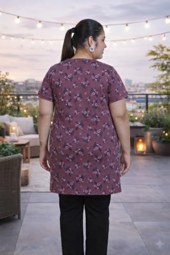 Image of RYSH Women's All-Over Printed Cotton Plus Size Longline T-Shirt with Pockets