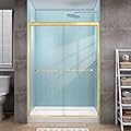 GETPRO Sliding Shower Door 51-54 in. W x 72 in. H Semi-Frameless Bypasss Double Sliding Glass Shower Enclosure,1/4 inch Clear Tempered Glass Door for Walk-in Shower Brushed Gold