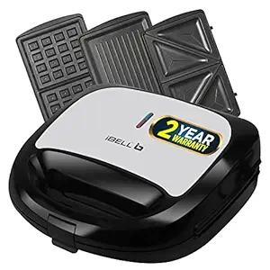 iBELL SM1301 3-in-1 Sandwich Maker with Detachable Plates for Toast/Waffle/Grill, 750 Watt (Black)