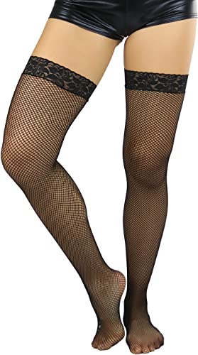 Image of ToBeInStyle Women's Fine Classic Fishnet Thigh High Stretch Nylon Novelty Stockings