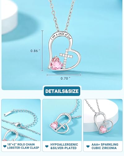 PINKDODO I Am A Child of God Heart Cross Necklace for Girls First Communion Baptism Gifts for Girls Daughter Goddaughter3