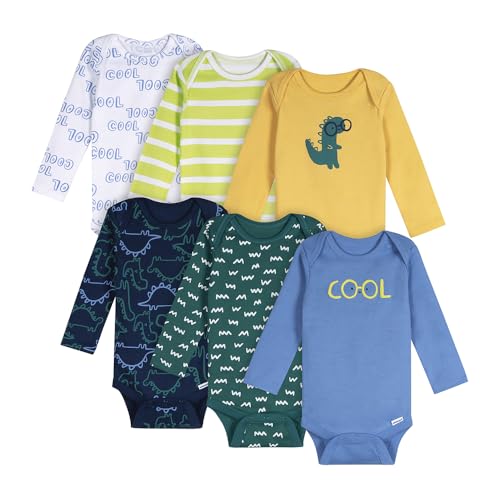 Image of Onesies Brand Unisex Baby 6-Pack Long Sleeve Bodysuits - Breathable Cotton One-Piece Outfits for Newborns & Infants
