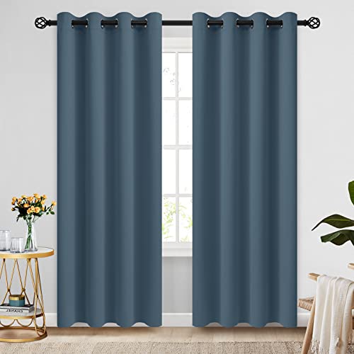 Image of COSVIYA Grommet Room Darkening Stone Blue Curtains 84 inch Long for Bedroom | Light Blocking Insulated Thermal Curtains for Living Room, Blackout Thick Polyester Window Drapes,52x84 inches, 2 Panels
