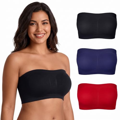 Image of Boao 3 Pcs Padded Bra | Padded Strapless Bra Seamless Non Slip Tube Crop Top Stretchy Casual