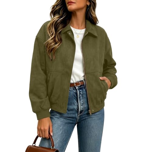 Hvyesh Womens Jacket Faux Suede Zip Up Cropped Fleece Jacket Women - image 6