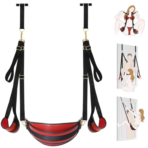 Sex Swing Door 2 in 1 Sex Sling BDSM Bondage Thigh Restraints with Adjustable Sex Straps Hardware Buckle Leather Soft Plush Kinky Adult Sex Toys for Men Women Couples