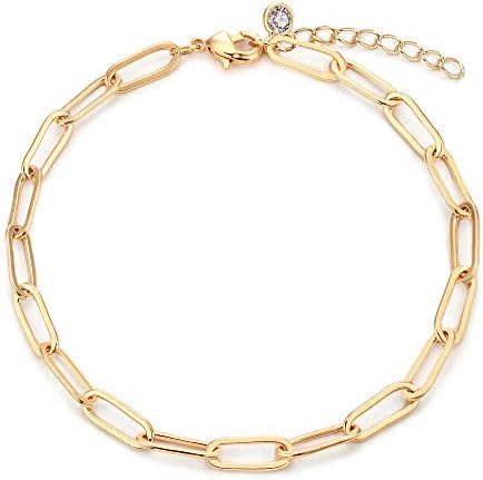 VACRONA Gold Oval Bracelet 14K Gold Plated Italian style Link Chain Bracelets for Women Dainty Handmade Clip Link Bracelet Adjustable Chain Jewelry Gifts for Girls