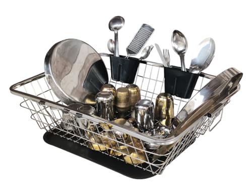 Image of BIRDWING (64x47x23) Steel Drainer Tray Basket Stainless Steel Dish Drainer Basket with Drain Tray and Cutlery Stand