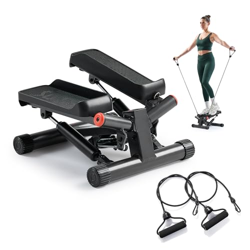 Image of Sunny Health & Fitness Twist Steppers with Resistance Bands, Compact Mini Stair Step Machines for Low-Impact Home Cardio Workouts