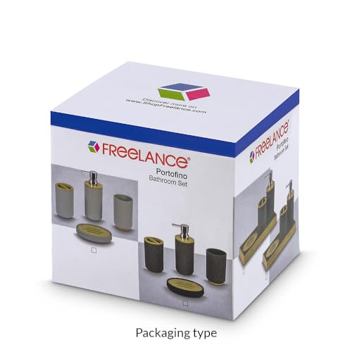 Image of Freelance Portofino ABS Bathroom Accessories Set of 4, Cappuccino - Liquid Handwash Soap Dispenser, Brush /Toothbrush Holder, Tumbler, Dish - Plastic Bathroom Set for Wash Basin - Stronger than Ceramic