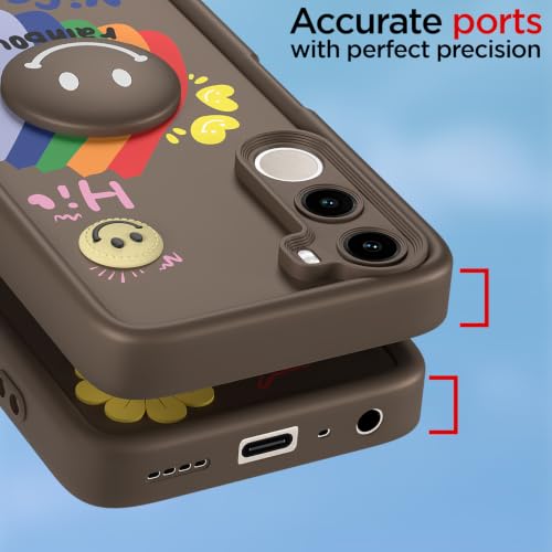 Image of Pikkme Back Cover for Realme C100x | Soft Silicone| Cute Rainbow Smile & 3D Cartoon Flower Design | Shockproof Raised Camera Protection Bumper Case (Brown)