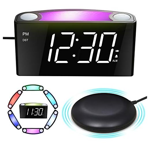 Mesqool Loud Alarm Clock Bed Shaker, Powerful Vibrating for Heavy Sleepers, Deaf, Hearing-Impaired, Kid Bedroom, 7-Color Nightlight, Large Digital Display, Full Range Dimmer, 12/24, 2 USB Port Charger