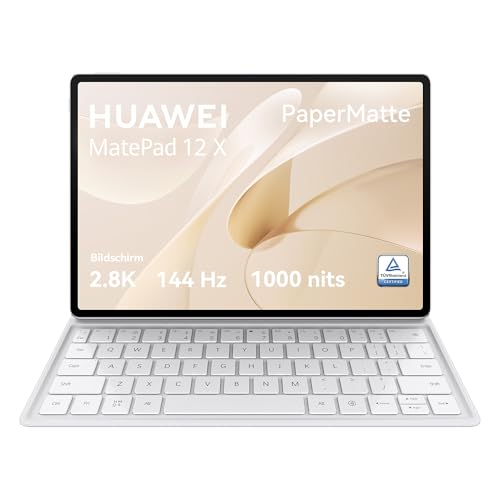 HUAWEI MatePad 12 X + Tastatur,PaperMatte Edition WIFI Tablet,12-Zoll 2.8K FullView Display,144 Hz hohe Bildwiederholfrequenz,1000 Nits,12GB+256GB,with Keyboard,Malen APP GoPaint,10.100 mAh Akkus,Weiß