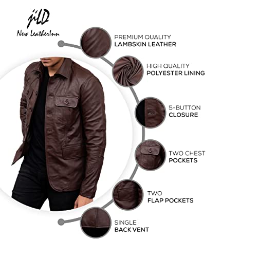 Image of Jild Lambskin Leather Jacket Men Casual Coat - Notched Collar Classic Bond's Style Ultimate Leather Blazer for Men