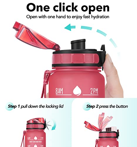 Image of 32oz Motivational Water Bottle with Time Marker & Fruit Strainer, Leak-proof BPA Free Non-Toxic 1l Bottle with Carrying Strap, Perfect for Fitness, Gym and Outdoor Sports (Ombre: Dark Rainbow)