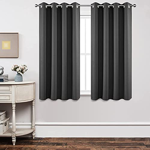 Joydeco Blackout Curtains 54 Inch Length 2 Panels Set, Thermal Insulated Long Curtains& Drapes 2 Burg, Room Darkening Grommet Drapes for Living Room Bedroom Window (W52 x L54 Inch, Dark Grey