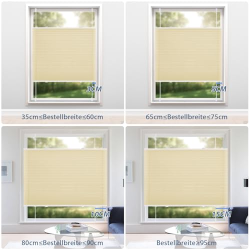 Sanfree Plissee Klemmfix Plisseerollo ohne Bohren Creme B85 x H180cm inkl. Klemmträger Blickdicht und lichtdurchlässig Jalousie Faltrollo… – Ansicht 5