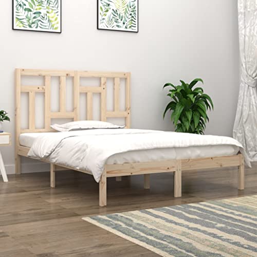Mokuyary Cama de madera maciza de 135 x 190 cm, cama con somier, plataforma, marco de cama sin colchón, fácil montaje para dormitorio, habitación de invitados, A7