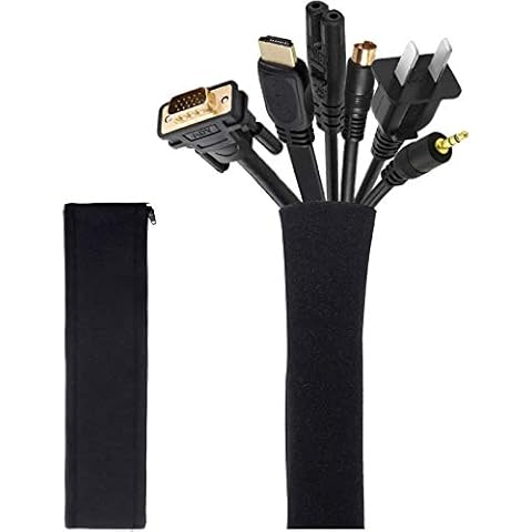 【2 Pack】JOTO Cable Management Sleeve, 50 CM Cord Organizer System with Zipper for TV Computer Office Home Entertainment, Flexible Cable Sleeve Wrap Cover Wire Hider System -Black Cover