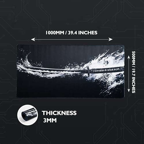 DeskVibe Mouse Pad, 1000mmx500mmx3mm XXXL Gaming Mouse Pad with Ultra-Smooth Surface, Non-Slip Base Mousepad, Computer Desk Mat for MacBook, PC, Laptop (Samurai Spirit - Anime Edition)