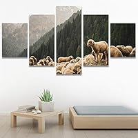 SIGNWIN 5 Panel Canvas Wall Art Animals Expressionism Group Modern Artwork for Home Decorations Ready to Hang - 60