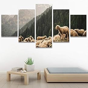 SIGNWIN 5 Panel Canvas Wall Art Animals Expressionism...