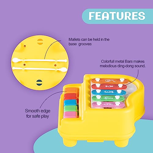 Image of Baybee 2 in 1 Baby Piano Xylophone Musical Toys for Kids with 5 Keys, Keyboard Xylophone Piano, Preschool Educational Learning Musical Sound Instruments Toys for 1+ Years Old Kids Boys Girls Beginners