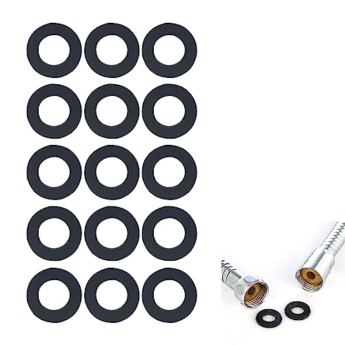 15pcs Black Shower Hose Washer,ShowerHose Connector Washers,1/2 Inch Hose WasherSeal Washer Tap Sealing Rings Shower Head Washers Rubber WashersSeals for Shower Head and Hose Connecting