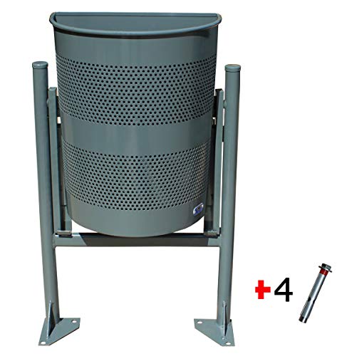 ADO Papelera Exterior Semi-Circular en Hierro para comunidades de vecinos, Parques y Jardines (1- Papelera + Tornillería)