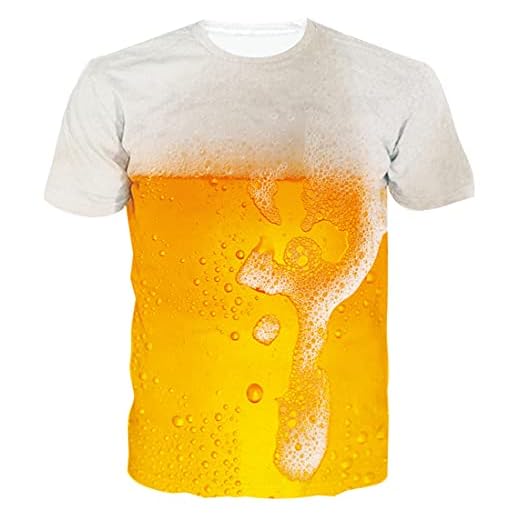 Loveternal Camiseta Hombre Beer 3D Digital Impreso Verano Ocasional Manga Corta Cerveza Tops XL