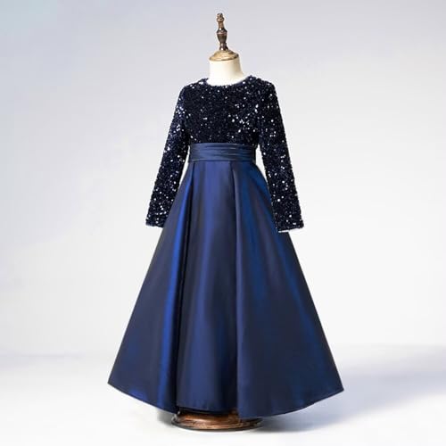 dideyttawl Long Sleeves Flower Girls Dress Christmas Satin Sequins Dress Big Bow Formal Party Dress 5034