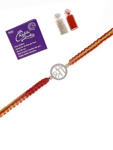 Image of Sukkhi Rakhi 925 Sterling Silver Radha-Krishna Idol Rakhi Bracelet for Men with Roli Chawal & Free Greeting Card with Certificate of Authenticity | 925 Silver Rakhi for Brother