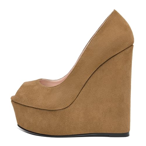 MOVINSTEPS Womens Fashion Peep Toe Suede Night Club Slip On Platform Wedge High Heel Pumps Shoes 6 Inch2