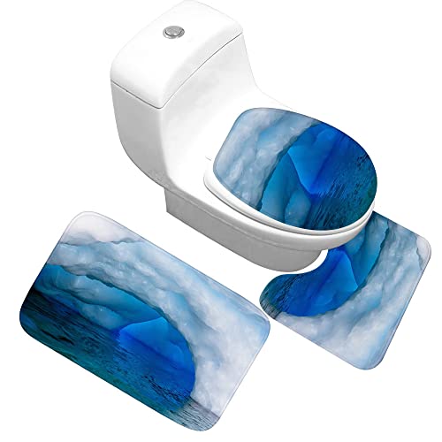 Badteppich Set,Badematten Teppich-Set 3-Teiliges Ocean Ice Cave 3D-Druck Rutschfeste Badematten Weiche Mikrofaser…
