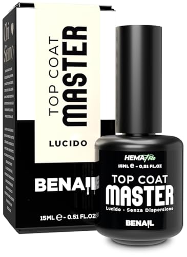 Benail Top Coat Master 15ml | Top Coat Senza Dispersione, HEMA Free, TPO Free, Extra Lucido, Autolivellante, Smalto Gel Unghie UV, Ricostruzione Gel Acrygel Acrilico. Made in Italy