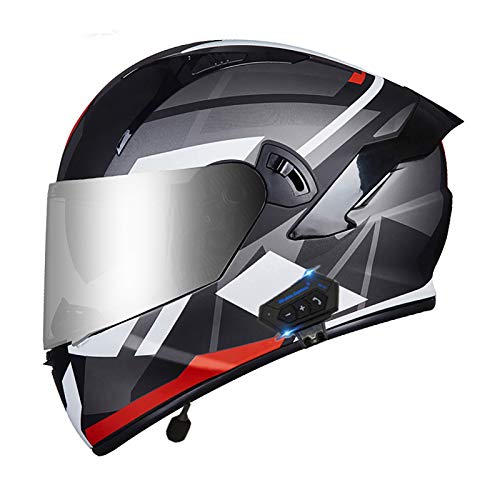 Casques de moto bluetooth intégraux double miroir noir XXL pour hommes et femmes