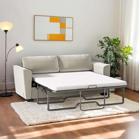 MUZZ Pull Out Sofa Bed, Full Size Sofa Bed with Foam Mattress, Velvet Pull Out Sleeper Sofa, 2-in-1 Sofa with Pull Out Couch Bed for Living Room, Apartment, Office (Full, Beige) Cover