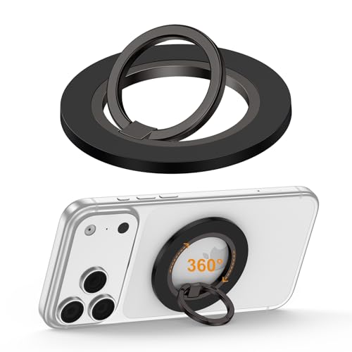 Magnetic Phone Ring for Magsafe Grip Stand 360 Rotating Finger Loop Kickstand Magnet Cellphone Grip Holder Compatible with Mag Safe Car Mount iPhone 17 Pro Max Air 16 Pro 15 14 13 12 Black