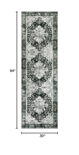Moynesa Ultra-Thin Washable Vintage Runner Rug - 2'6"x8 Hallway Runner Non-Slip Non-Shedding Stain Resistant Kitchen Mat Boho Oriental Medallion Laundry Carpet for Entrance Bedside, Black/White