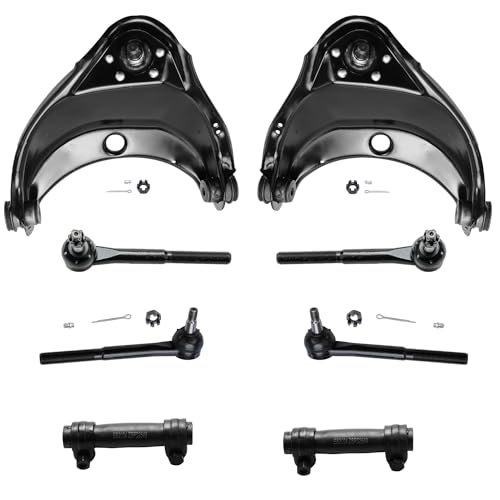 Image of Detroit Axle - 8pc Front End Control Arms Kit for GMC Chevy C1500 C2500 Express Savana 1500 2500 Yukon Tahoe, 2 Upper Control Arms w /Ball Joint 4 Outer Inner Tie Rods 2 Adjusting Sleeves Replacement